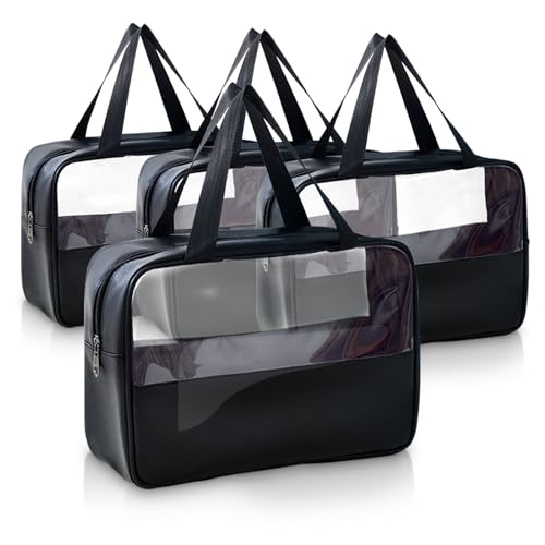 Large Clear Toiletry Bags for Traveling, 4Pcs Waterproof Clear Travel Bags for Toiletries Women Men, Travel Toiletry Bag Set, Transparent Makeup Cosmetic Bag, Black