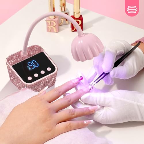 UV Nail Lamp, Mini UV Light for Gel Nails Polish, Rechargeable Nail Dryer with 4 Timers, Quick Drying Cordless Goosenecks Home Nail Salon DIY Manicure Pink Diamond