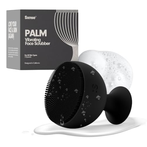 Palm Face Clean Pro? - Electric Silicone Face Scrubber for Acne with 7000+ Sonic Pulses - IPX7 Waterproof Rechargeable Exfoliator with Slip-Free Grip, 3 Speed Settings & Phthalate-Free - Jet