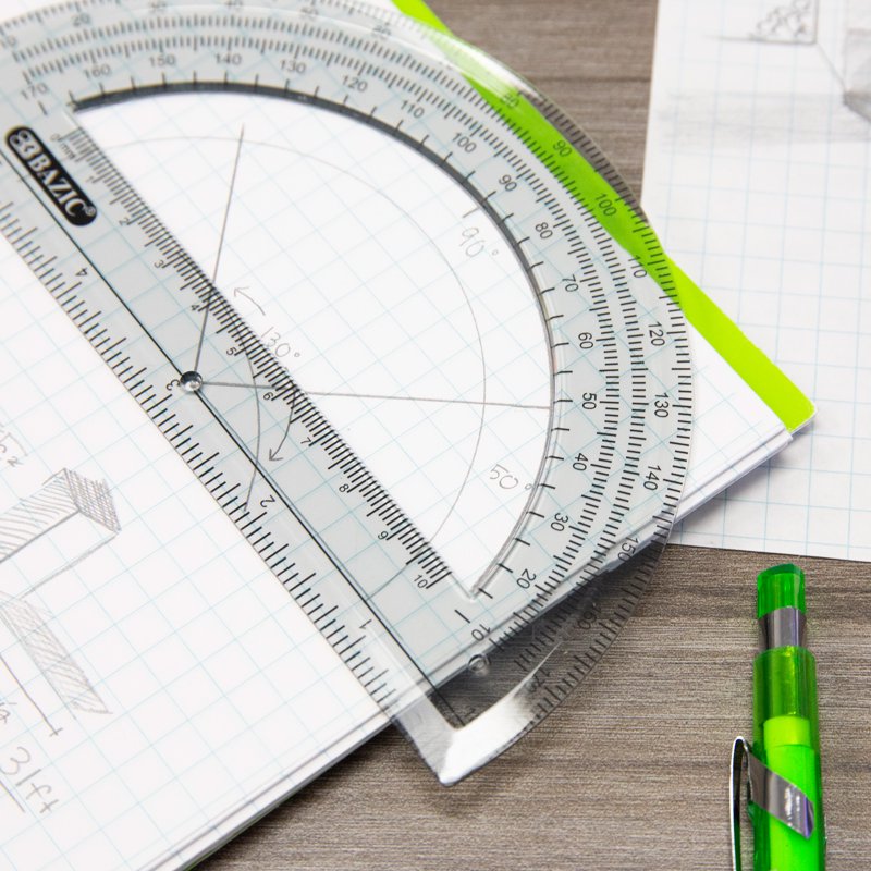 Semicircular 6-Inch Protractor for Geometry, Drawing & Measuring
