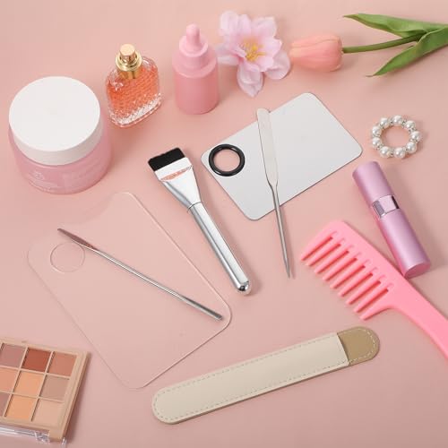 6pcs Professional Makeup Spatula Korean Set Stainless Steel Makeup Palette Acrylic Cosmetic Palette Foundation Spatula Reusable Beauty Tools for Facial Cosmetic Nail Art Pigment Blending