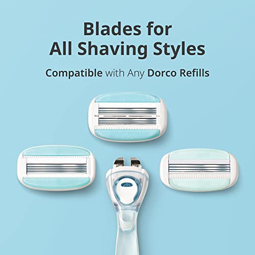 Dorco EVE6 Razors for Extra Smooth Shaving | 1 Razor Handle & 2 Blade Refills | 6 Curved Blades with Flexible Aloe Vera Moisture Bar | Interchangeable Cartridges for Sensitive Skin
