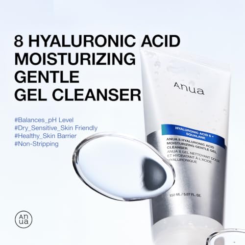 ANUA Moisturizing Gentle Gel Cleanser, Hyaluronic Acid, Squalane, Ceramide, Foaming Facial Korean Cleanser, pH Balance, Daily Hydrating Face Wash, Korean Skincare (150ml/5.07fl oz.)