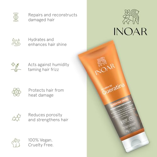 Inoar Keratin Recharge Cream with Hydrolyzed Keratin & Wheat Protein for Hair Strengthening & Elasticity, 3.17 oz