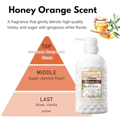 Moist Diane Botanical Organic & Natural Body Wash for Women & Men, Hydrating & Deep Moisturizing Body Soap/Gel Pump, Paraben-Free for Baby, Kids, Sensitive Skin, Dry Skin,Honey Orange Scent 16.9 fl oz