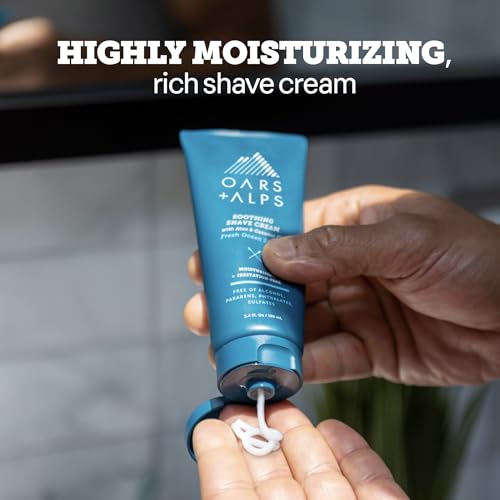 Oars + Alps Soothing Men's Shaving Cream, Dermatologist Tested and Infused with Aloe and Coconut Oil, Fresh Ocean Splash Scent, TSA Friendly, 3.4 Oz, 1 Pack