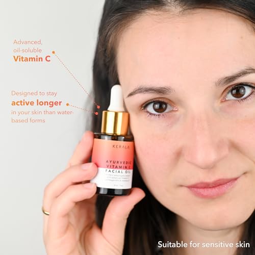 Ayurvedic Vitamin C Face Oil with Rosehip Oil, Bakuchiol, Ashwagandha, and Squalane, Hydrating, Brightening, and Repairing Serum for Dark Spots, Fine Lines, and Wrinkles, Clean Luxury Skincare