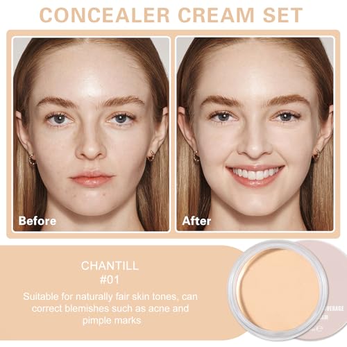 Under Eye Concealer Full Coverage,Under Eye Corrector for Dark Circles,Pot Concealer for Older Women,Teenagers,Middle-aged,Corrector de Ojeras,Waterproof Under Eye Brightener (01 CHANTILL)