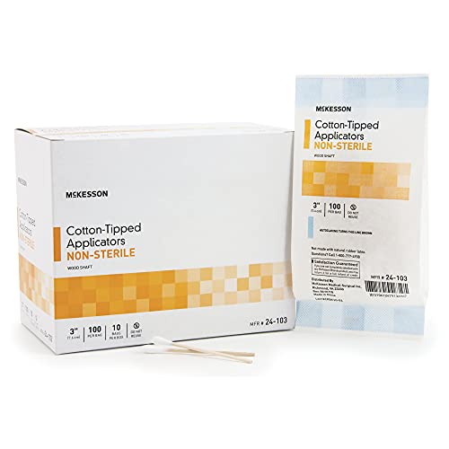 McKesson Cotton-Tipped Applicator Swabstick, Non-Sterile, Wood Shaft, 3 in, 100 Count, 10 Packs, 1000 Total