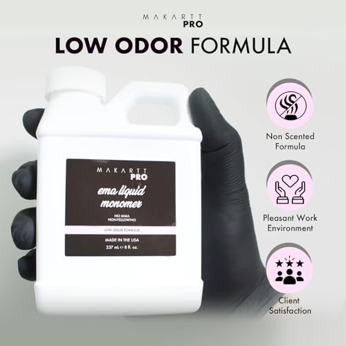 MakarttPro Low Odor, MMA Free Monomer, Made in USA, Non-Yellowing Professional Grade Formula, Beginner Nail Tech Friendly - Essential Acrylic Nail Supply for Nail Technicians (32 fl oz)
