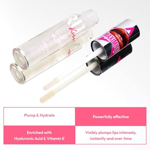 Ruby Kisses Value Lip Care Travel Kit With Rosehip Oil Clear Lip Gloss, High Shine Plumping Gloss, Pink Lip Oil Booster, Exfoliating Lip Scrub, Hydrating Intensive Lip Mask + Holographic Makeup Bag