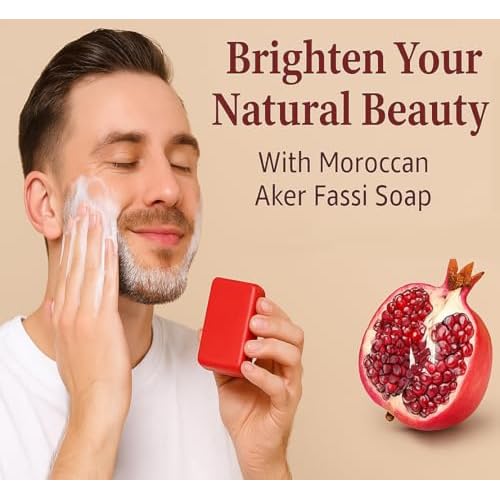 FERIHA Brightening Facial Soap Bar with Aker Fassi ? Red Poppy & Pomegranate for Radiant Skin ? Enriched with Argan Oil, Shea Butter & Rhassoul Clay ? Gently Softens and Evens Tone - 3.5 Oz