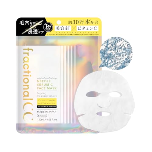 fractional CC Needle Serum C Face Mask, Made in Japan, 300000 Needle Infusion Masks, Vitamin C, Glutathione, Pore Care, 6 Sheets