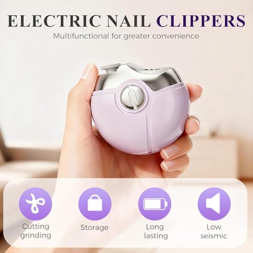 Electric Nail Trimmer,3 in 1 Electric Polishing Automatic Nail Clippers, Electric Nail Clippers,Electric Nail Clipper with 2 Adjustable Speeds, USB Rechargeable for Nail Trimmer for Adults (Purple)