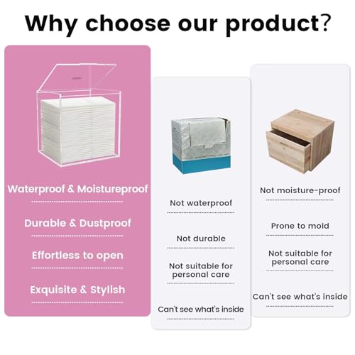 Disposable Facial Towel Storage Box, Acrylic Box for Clean Towels XL (NOT Included), Acrylic Disposable Face Towelette Holder Container
