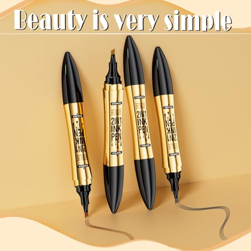 3D Four-Tip Eyebrow Pen & Eyeliner Duo - Waterproof, Long-Lasting, Smudge-Proof, Easy to Use for Perfect Brows and Defined Eyes - Black Eyebrow Pencil & Black Eyeliner