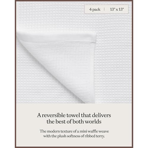 Cozy Earth Waffle Washcloths - 60% Cotton 40% Viscose from Bamboo Washcloths 13 x 13 Inches - Soft & Absorbent Terry, Reversible Mini Textured Waffle & Weave Pattern - 4 Pack