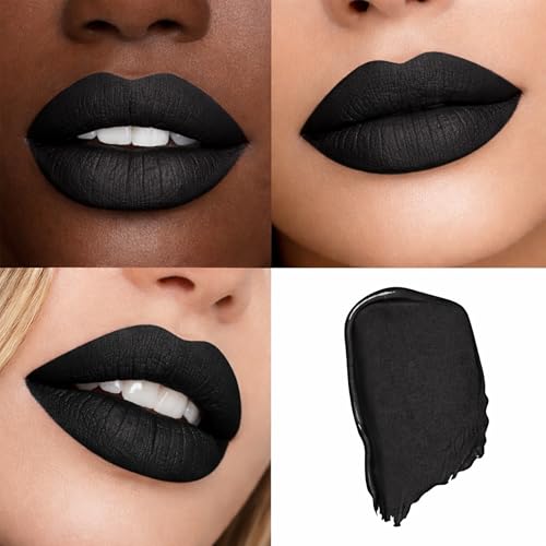 Long Lasting Lipstick with Lip Liner Combo | Waterproof & Transfer-Proof | Comfortable Hydrating with Shea Butter | Bold Pigment Matte Color Lip Stain | Talc-Free & Vegan Product that Performs | Black