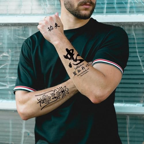 Temporary Tattoo Chinese 60+Designs Fake Tattoo of Chinese Characters,Waterproof Long-lasting Word Tattoos Temporary