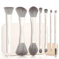 LULUCOLORS-Dual-Ended Makeup Brush Set with Sponge & Travel Case-13 Kinds of Multi-Functional Brushes for Face & Eyes ? Soft Bristles, Easy Travel Brush Set (Cream White)
