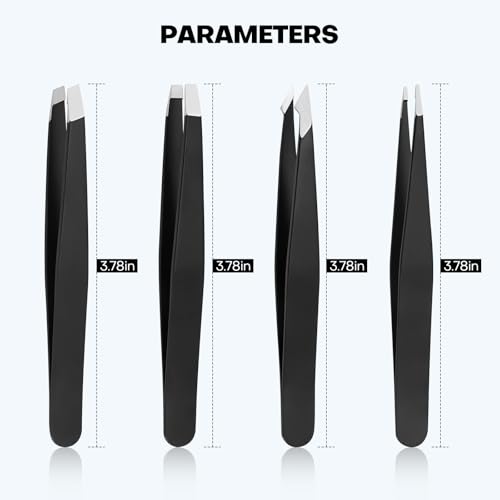 [4+1 Pack] Precision Tweezers Set with Travel Case, Professional Stainless Steel Eyebrow Tweezers for Women & Men, Multi-Purpose for Facial Hair & Ingrown Hair Removal