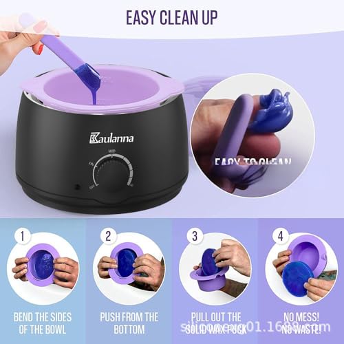 Silicone Wax pot Liner, Silicone Wax Bowl Warmer liner, Non-Stick Melt Pot Replacement, Reusable Melt Liner with 50 Pcs Waxing Sticks Body Hair Removal 14 oz Purple
