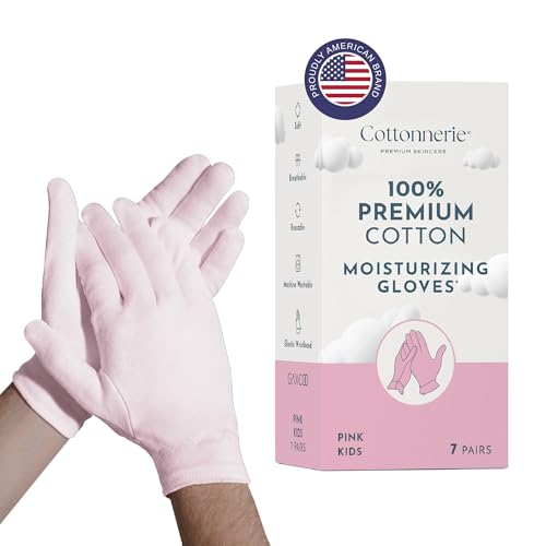 7 Pairs Cottonnerie Cotton Gloves for Dry Hands Sleeping, Moisturizing Gloves Overnight, Hand Moisturizer Gloves, Moisture Gloves for Dry Hands Overnight, Sleeping Eczema Gloves, Kids,Pink