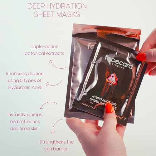 Facecard Facial Set Hydration Kit, Travel Friendly size Hydrating Skincare Set, Face Mist, Serum, Under Eye Patches, Sheet Mask, Lip Balm Vegan & Cruelty-Free