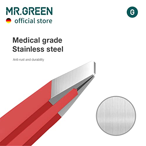 MR.GREEN Curve Handle Eyebrows Tweezers Professional Fine Hairs Removal Puller Makeup Tools Stainless Steel Beauty Clips Removal (Red)