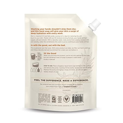 Soapbox Coconut Milk & Sandalwood Liquid Hand Soap Combo Pack, 3 Pack of 12oz Bottles + 64oz Half Gallon Refill