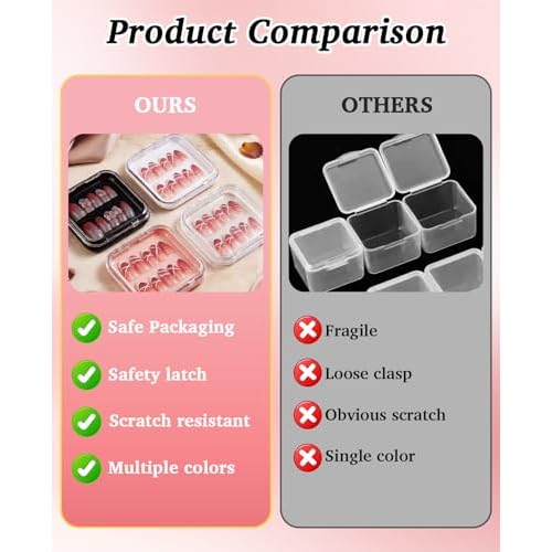 48 Pcs Nail Boxes for Press Ons, Fake Nail Storage Case Packaging Container with 120 Adhesive Double Sided Tape