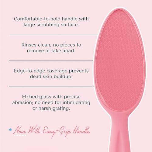 Bare August Glass Foot File Callus Remover for Feet - Heel Scraper & in Shower Foot Scrubber Dead Skin Remover - Pedicure Foot Buffer for Soft Feet (with Handle, Pink) (Pack of 2)