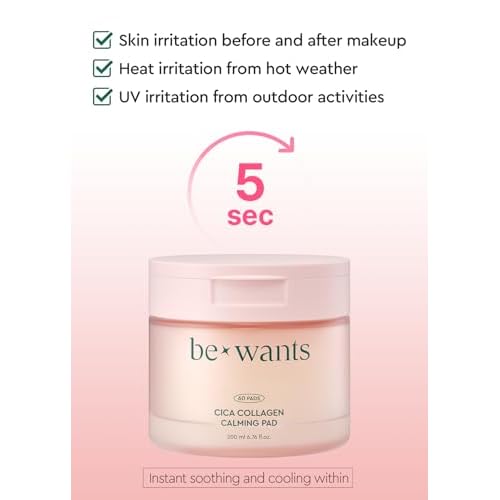 bewants Face Cleansing Pads, Cica Collagen for Soothing & Moisturizing Skin ? Travel Kit with Centella Asiatica & Triple Hyaluronic Acid, 50 Pads