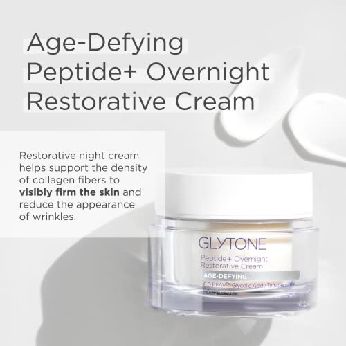 Glytone Peptide+ Overnight Restorative Cream | Age Defying Night Moisturizer for Face Hydrates, Plumps & Improve Wrinkles | Night Cream for Women Visibly Firms Skin | Fragrance-Free - 1.7 oz.