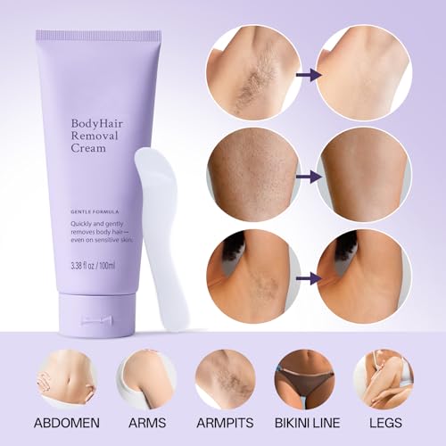 Body & Facial Hair Removal Cream for Women and Men, Painless Depilatory Cream for Sensitive Skin, Gentle Hair Remover for Legs, Arms, Underarms & Bikini Line with Spatula Applicator (1PCS)