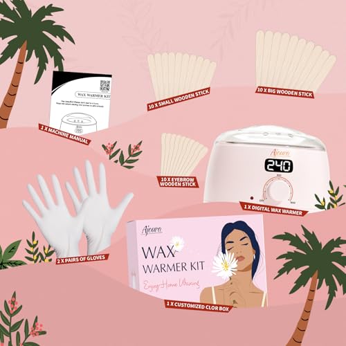 Ajoura Digital Wax Warmer, 10 minutes Quick-Heat Hair Removal Kit with Precision Temp. Control, Wax Heater including 30 Waxing Sticks & 2 Pairs of Gloves, Ideal Home & Salon Use for Whole Body