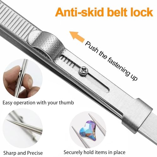 Adjustable Slide Lock Nail Art Tweezers Set,Precision Rhinestone Jewel Craft Tweezers, Anti Static Locking Tweezers for DIY Nail Stickers Nail Art,2 Pieces
