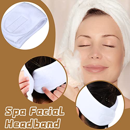 Skyley Esthetician Supplies 4 Pack Facial Headbands Esthetician Makeup Head Wrap 30 Pieces Compressed Facial Sponges, 4 Pieces Face Mask Fan Brushes(Yellow, White, Orange)