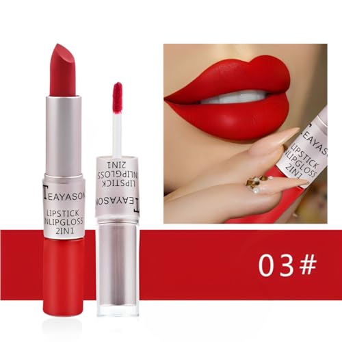 2-in-1 Matte Lipstick, No Grainy Feeling Lipstick with Long-Lasting Moisturising, Liquid, Matte and Long-Lasting Lipsticks (Color code - 03, 1.06 ounces)