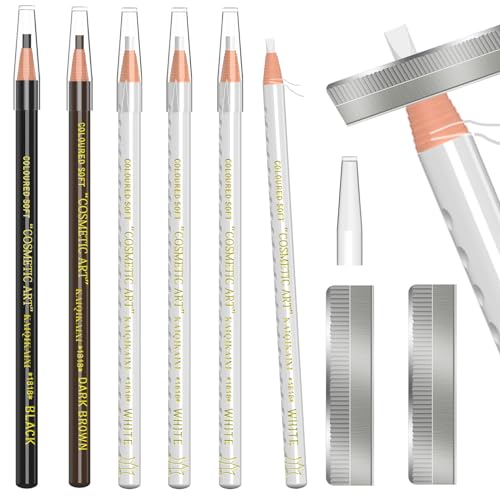 KAIQIKAIXI 6Pcs White Waterproof Eyebrow Pencils Makeup Set For Marking, Filling And Outlining, Tattoo Makeup And Microblading Supplies Kit-Hard Refills Are Easy To Color (White)