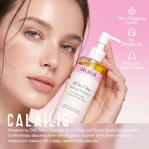 CALAILIS Eye Makeup Remover & Cleanser Oil for Sensitive Eyes and Skin, Gentle & Non-Greasy Makeup Remover for Heavy and Waterproof Eye Make-Up, 200ML