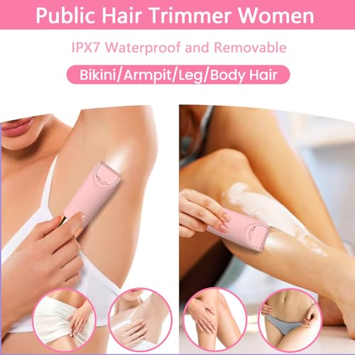 Electric Bikini Trimmer for Women, Electric Razors for Women Glow Aura Womens Shaver, Quiet Dual Head Waterproof Cordless Rechargeable Painless Trimmer for Underarms, Legs, Body (Pink)