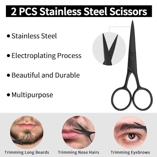 Beard Shaper for Men Beard Shaping Tools - Gifts for Men Beard Template Guide, Straight Edge Razor, 10 PCS Double Edge Blade, Barber Pencil, Beard Comb, Stainless Steel Scissor Mustache Lineup Tools