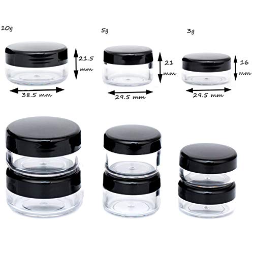 ZEJIA 3 Gram Sample Containers with Lids, 200 Count Tiny Sample Jars, 3ML Makeup Cosmetic Containers for Lip Balms, Lotion, Powder, Beauty Products(Black Lids)
