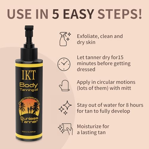 Self Tanning Oil,3.38 fl. oz. Premium After Tanning Oil Moisturizer and Ergonomic Vegan Big and Small 2 Tanning Mitts | Streak-Free Self Tanner for Body & Face