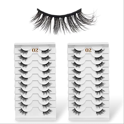 CB Value Pack 20 Pairs/ 2 Trays 3D Fluffy Half Lash Strip, 3/4 Length Cat-Eye False Eyelashes, Black Band Natural Look Wispy Soft Strip Lashes, Multiple Styles, 02 x 2 Trays