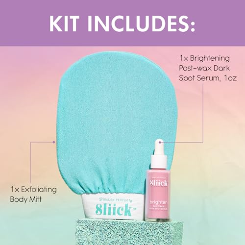 Sliick Buff + Brighten Ingrown Hair Treatment for Bikini Area ? Post Shave Serum & Exfoliating Mitt for Razor Bumps & Dark Spots, Ingrown Hair Serum, 1 fl oz