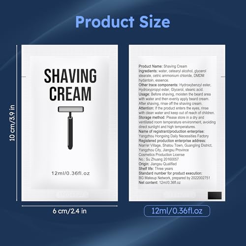 Shaving Cream Bulk, 12ml/0.42fl Oz Travel Shaving Cream, Individually Packaged, Suitable For Travel, Hotels, Home, Camping, Charities, Homeless People (200-PACK)