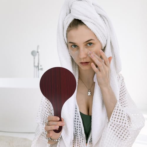 balacoo Wooden Handle Makeup Mirror Handheld Cosmetic Vanity Mirror Lightweight Clear Reflection Round for Travel and Home Use