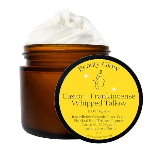 Frankincense & Castor Oil Beef Tallow Grass Fed & Finished Organic Moisturizer for Skin Hydrating & Nourishing for Cracked, Dry Skin Age Defying